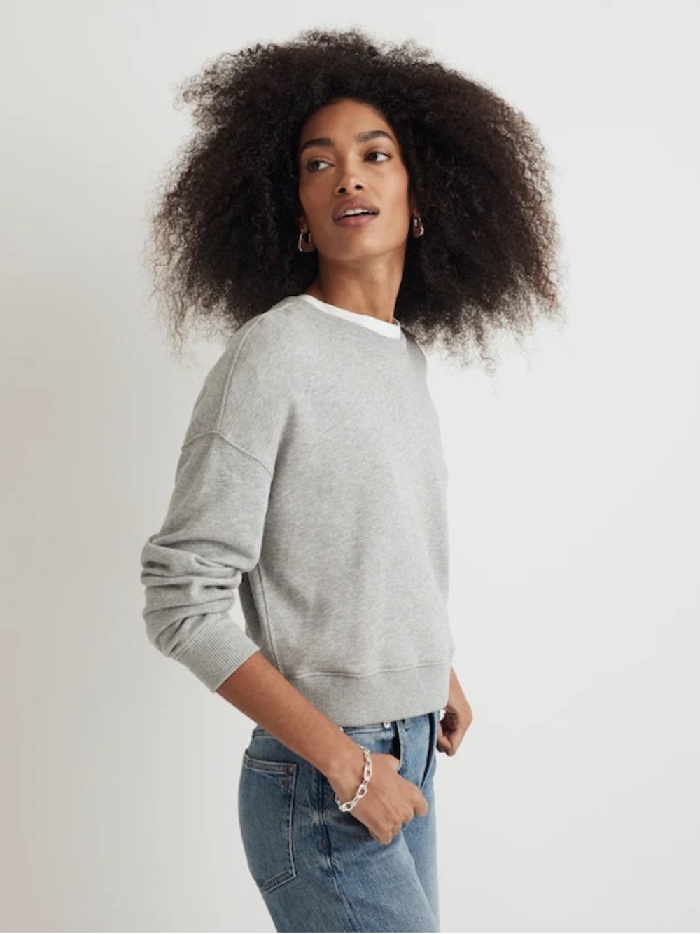 Madewell Raglan Sweatshirt Cropped Gray Sz Medium
